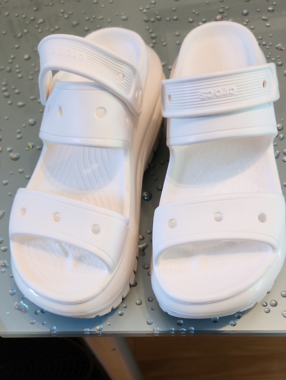 CROCS White Platform Double-Strap Sandals